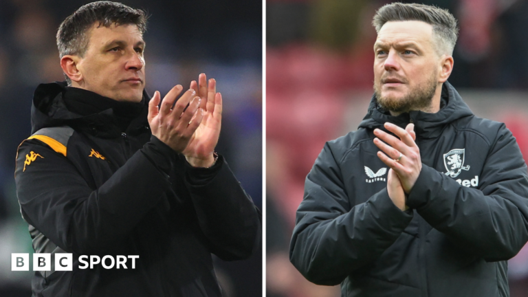 Hull City boss Sergej Jakirovic (left) and Middlesbrough counterpart Kim Hellberg (right) applaud fans