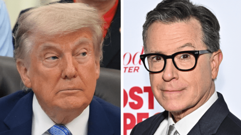 Trump publica un video de inteligencia artificial que lo muestra arrojando a Colbert a un contenedor de basura y bailando Trump publica un video de inteligencia artificial que lo muestra arrojando a Colbert a un contenedor de basura y bailando